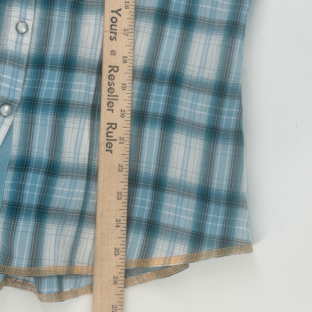 Harley Davidson Western Shirt Women Medium Turquoise Plaid Snap Embroidered EUC - Picture 6 of 8